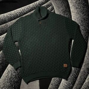 Dark Green Knit Button Up Turtleneck Sweater